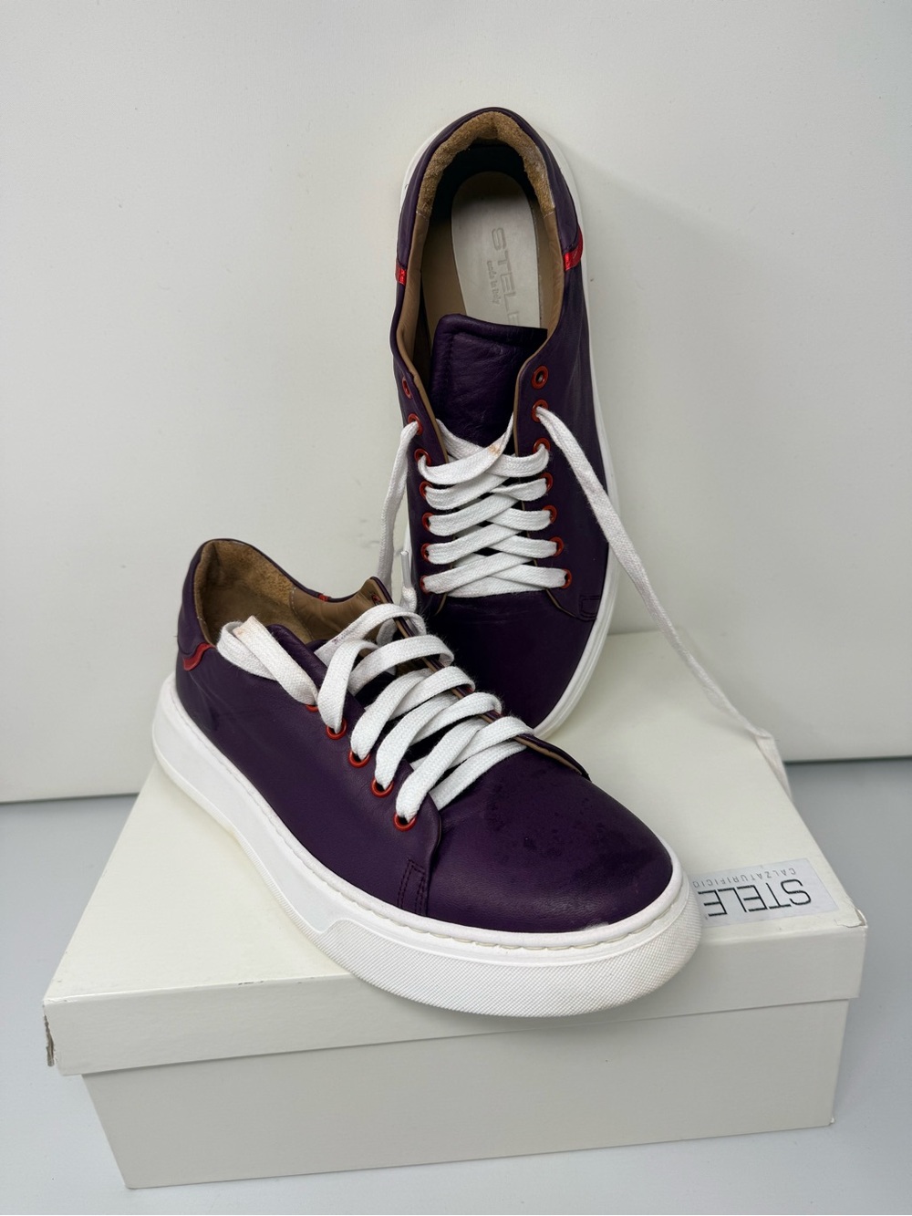 Women's Purple Leather Low-Top Sneakers with White Sole